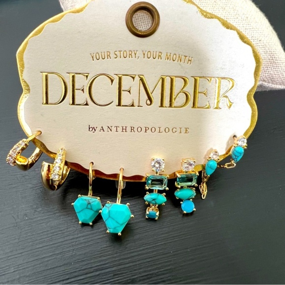 Anthropologie December Birthstone Huggie Earrings, Set of 4 NWT